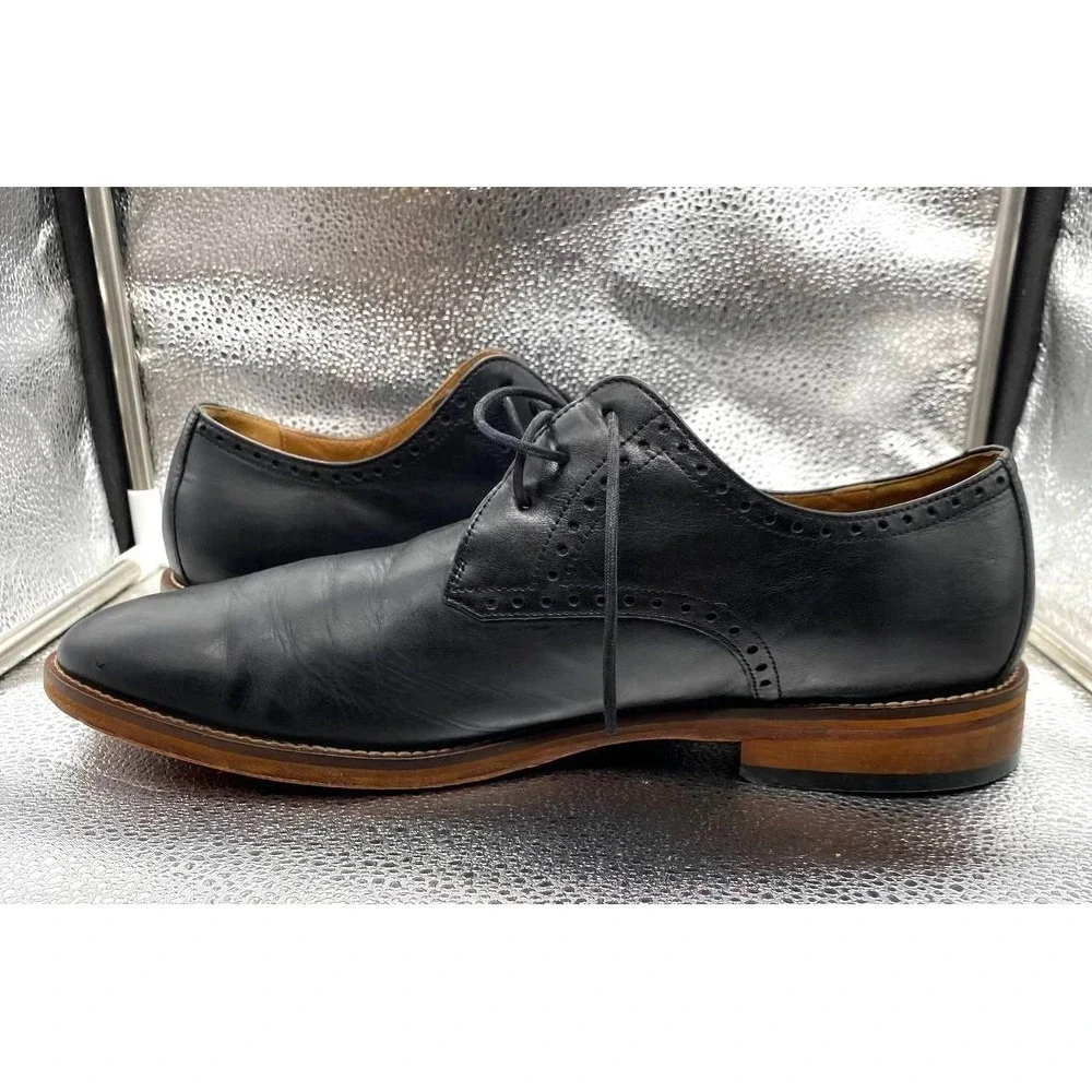 Johnston & Murphy Tyson Plain Toe Shoes Mens 10.5 Black Leather Dress Lace Up